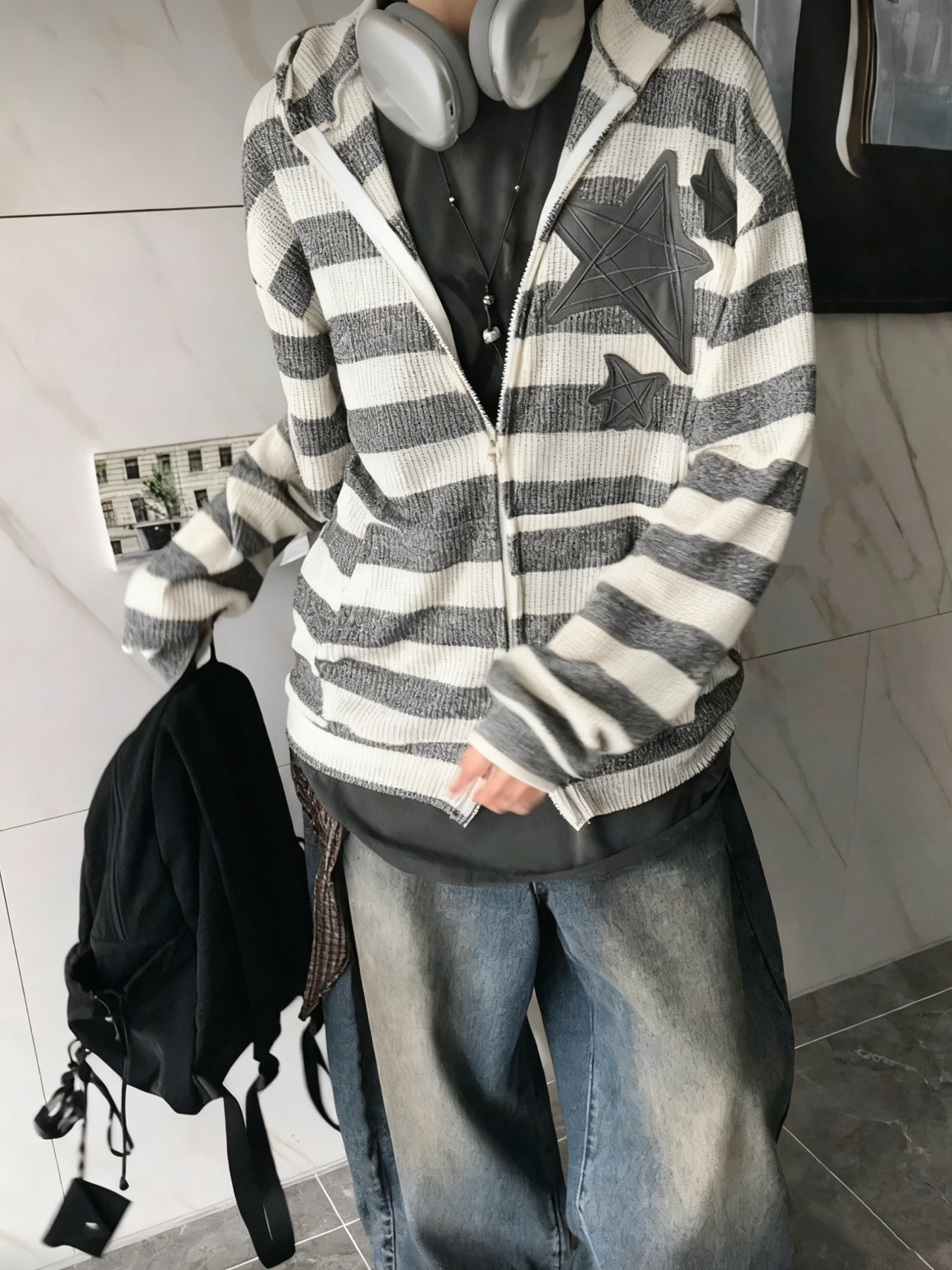 Striped Hooded Knit Jacket