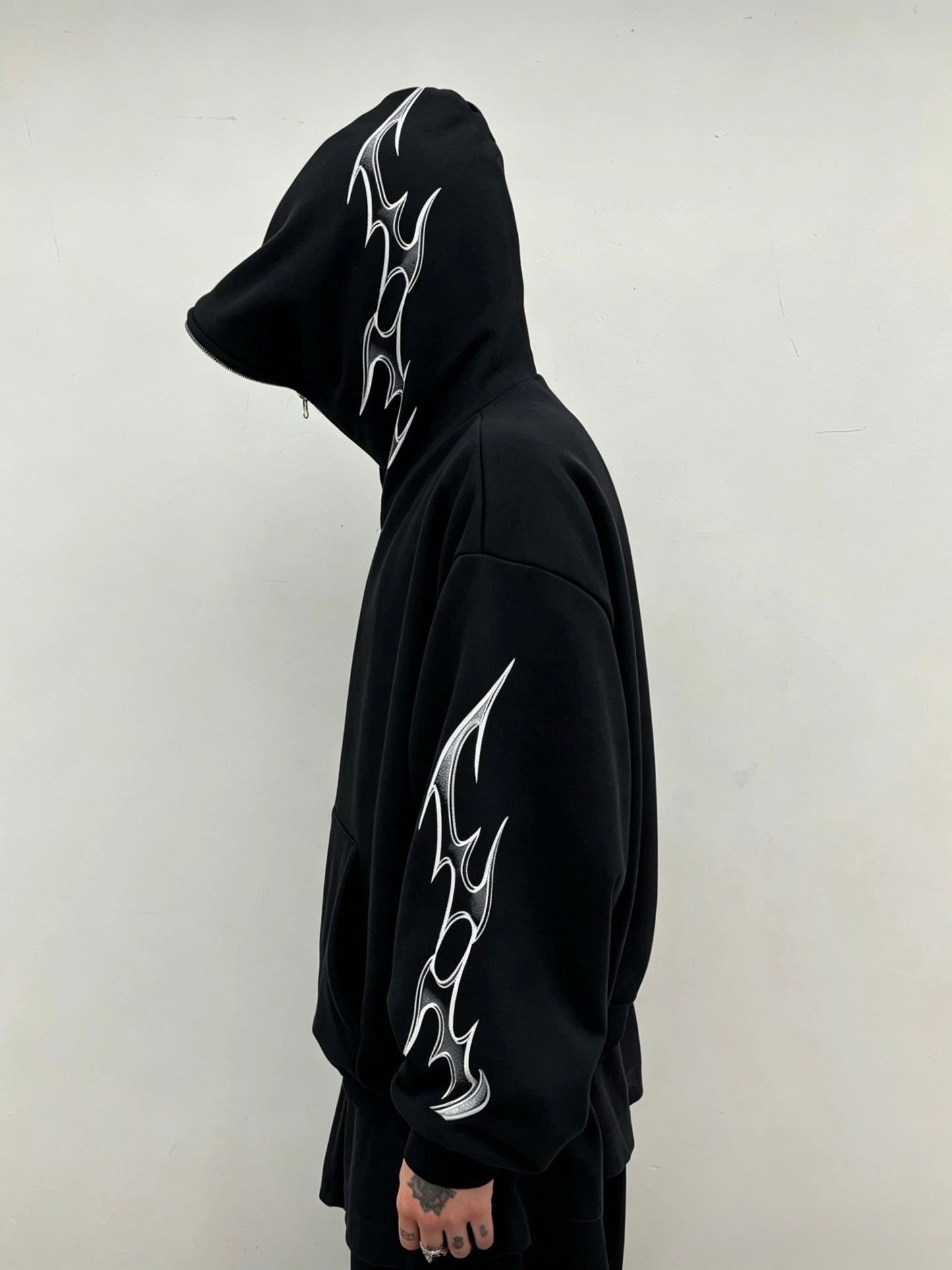 Flame Embroidered Zip Hoodie