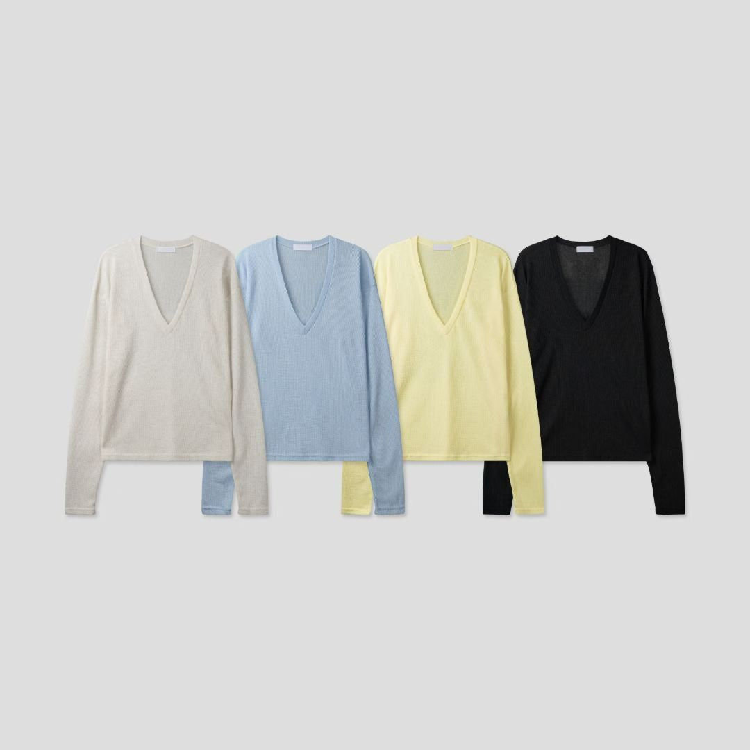 Linen Deep V-Neck Knit