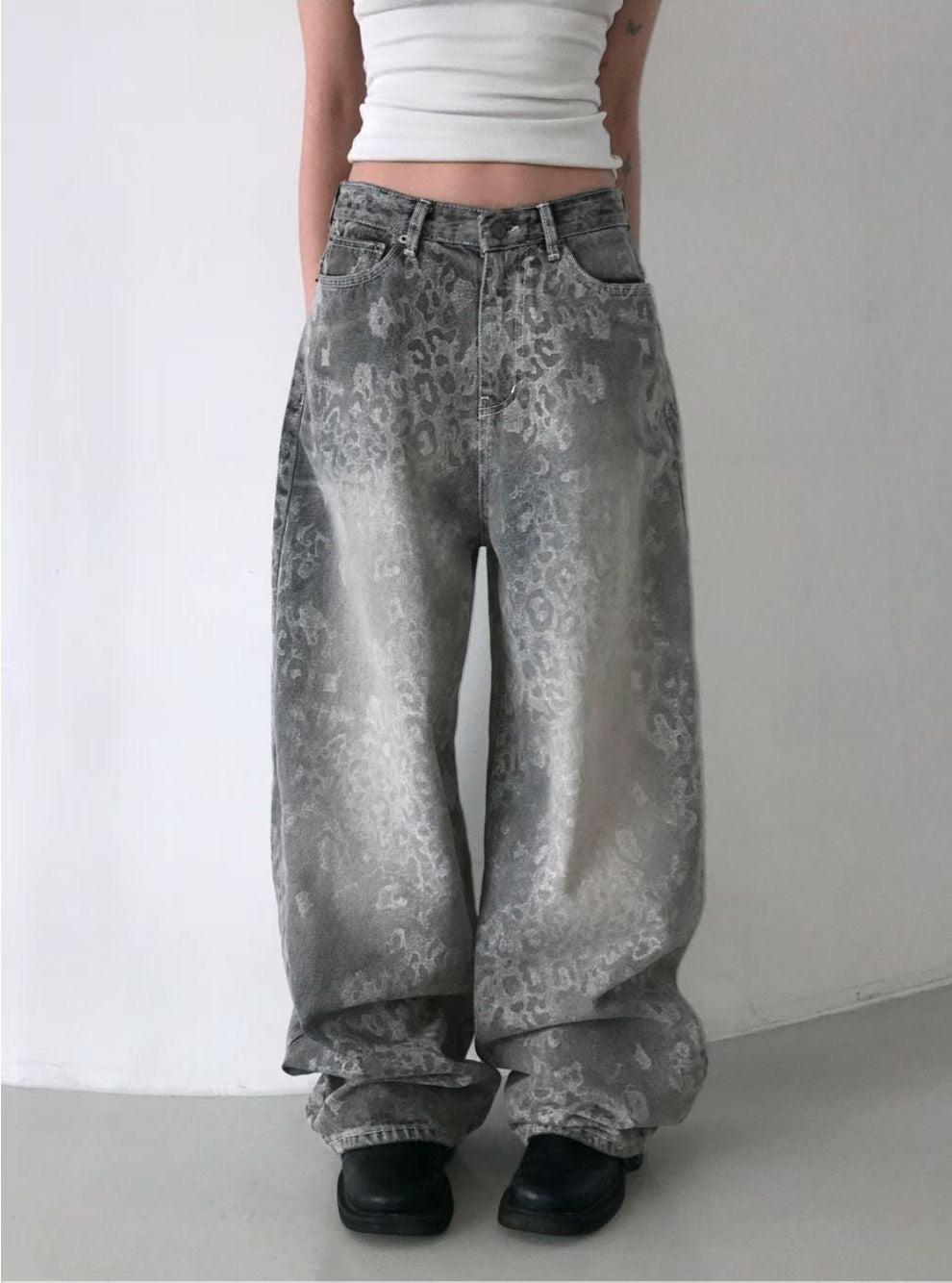 豹紋漸變牛仔褲 unisex