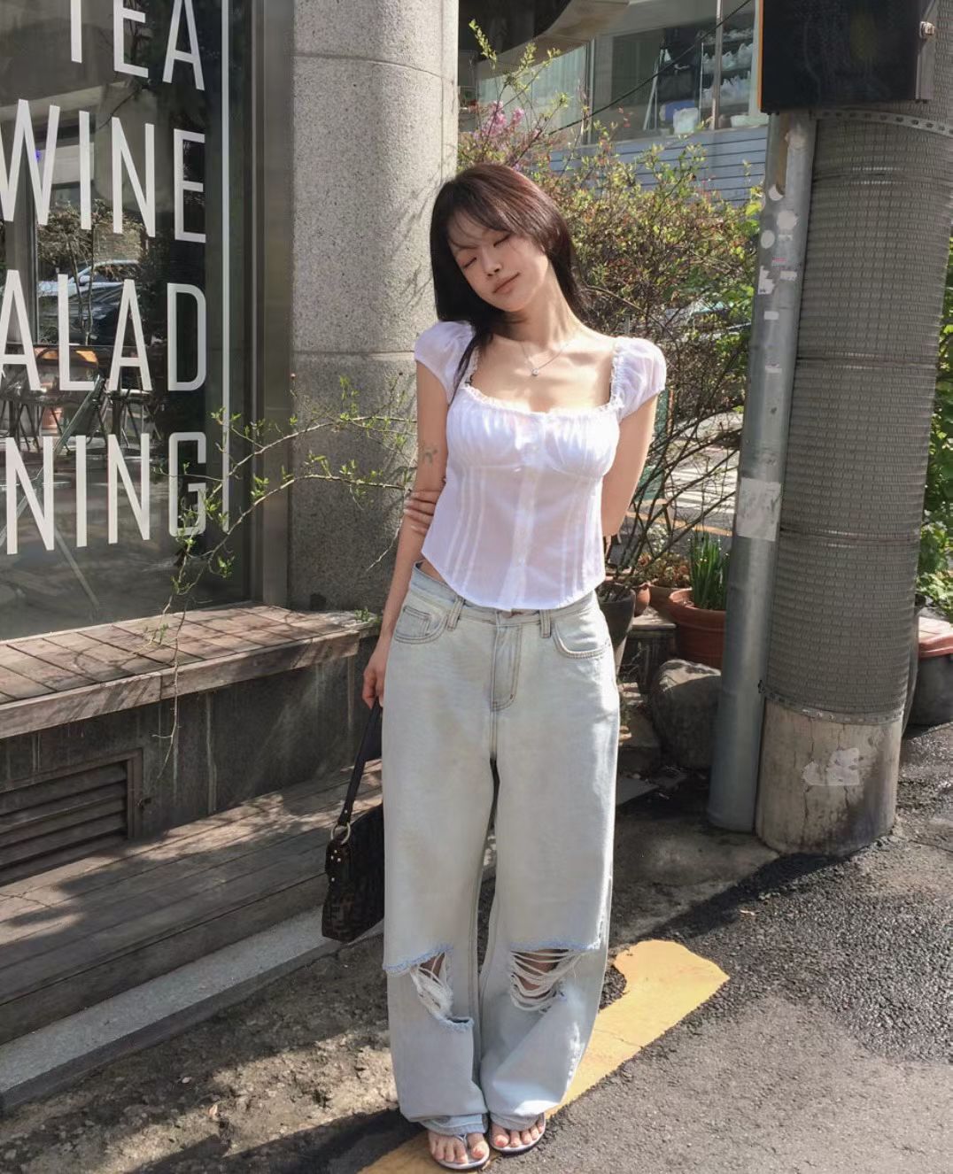 Square Neck Ruffle Puff Sleeve Top