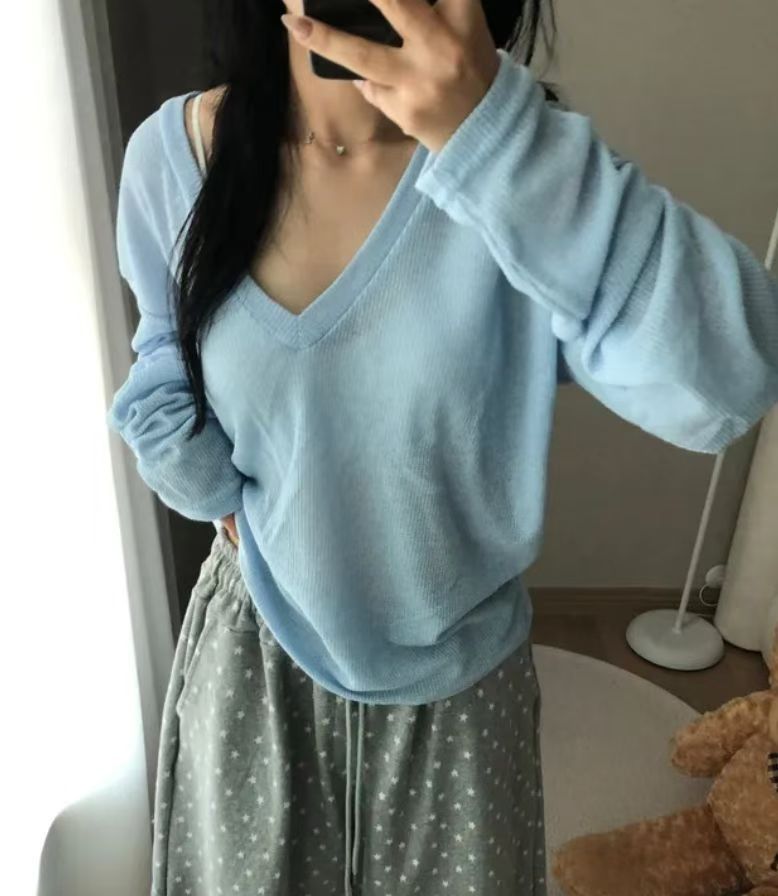 Linen Deep V-Neck Knit