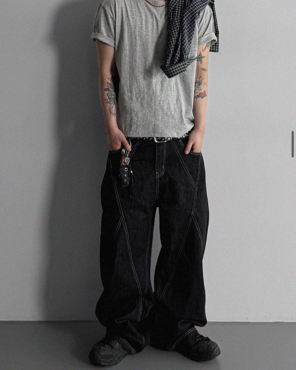 Contrast Stitch Raw Denim Jeans