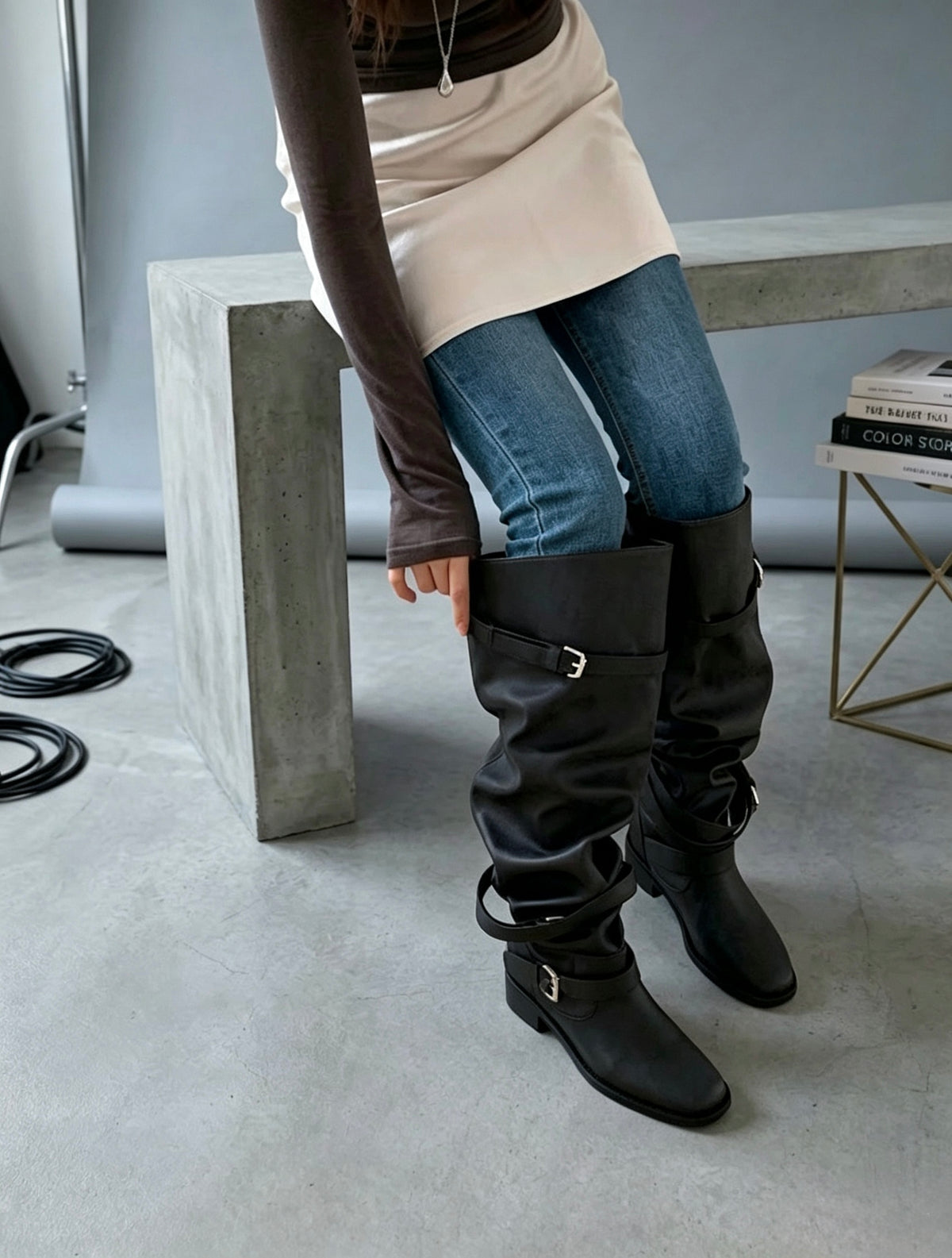 Wrap-Strap Slouch Boots
