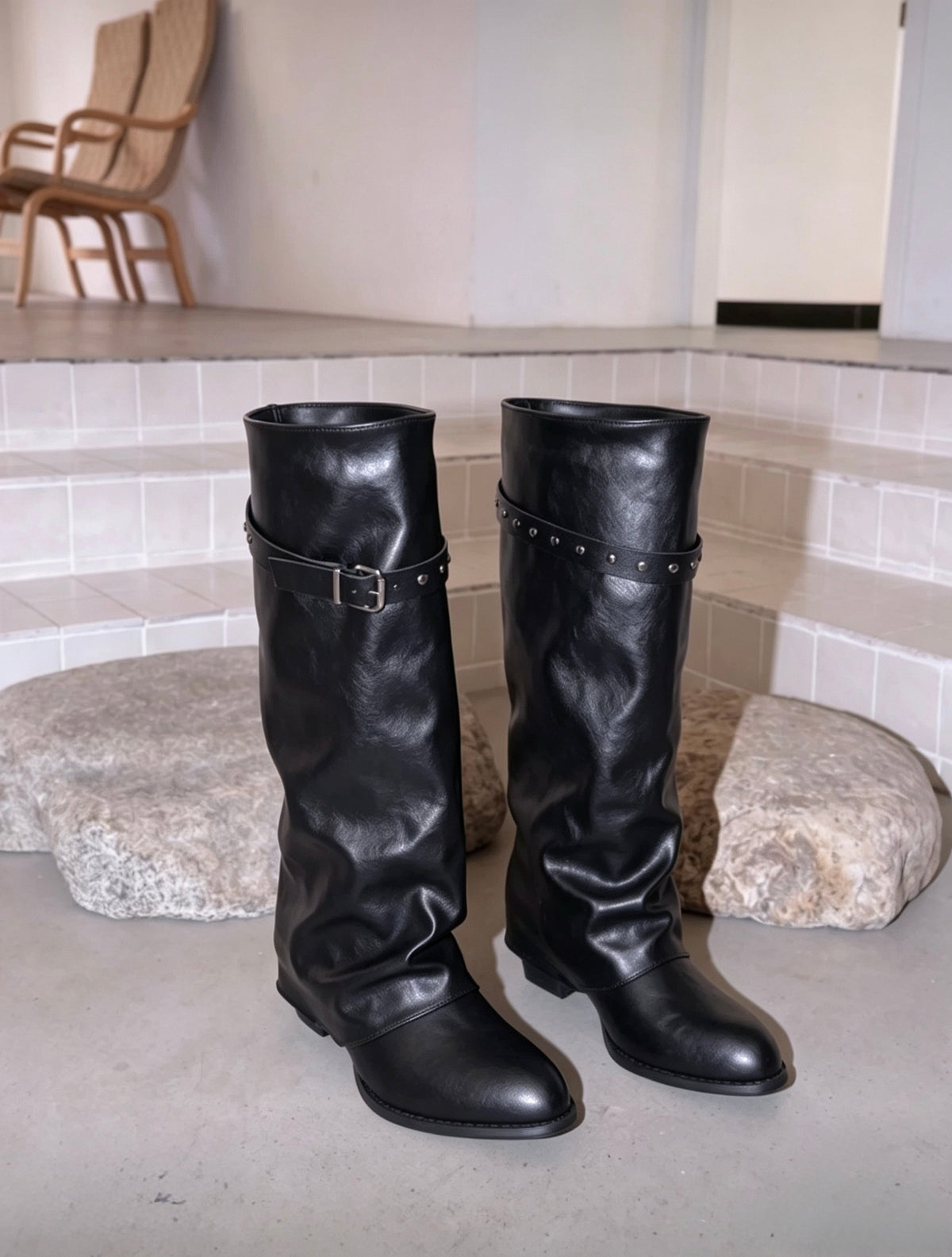 Studded Slouch -High Boots