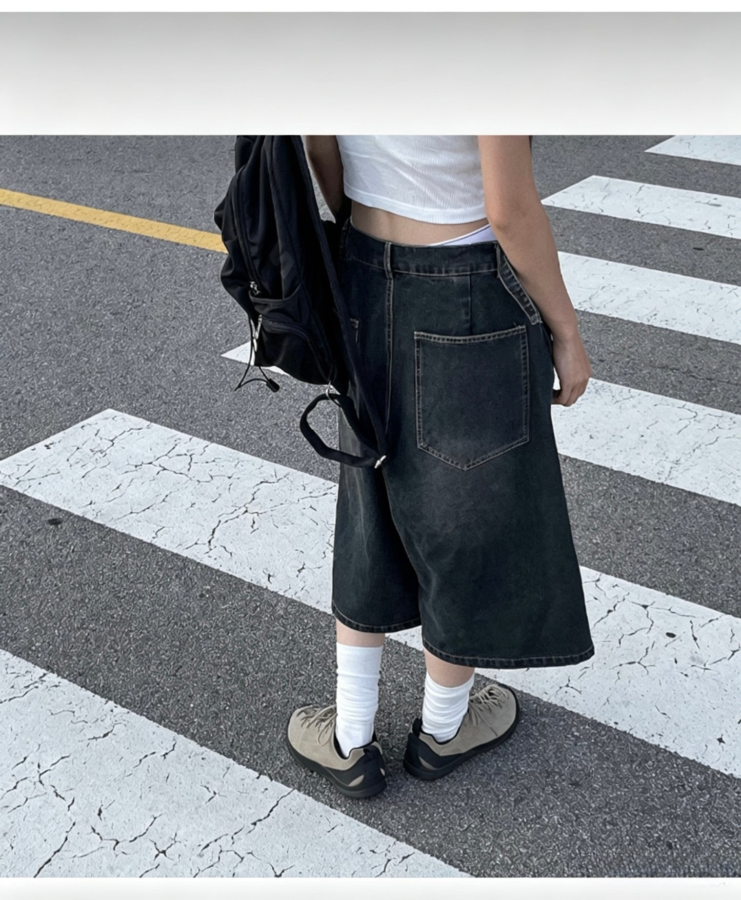 Vintage Washed Loose Button Short Jeans