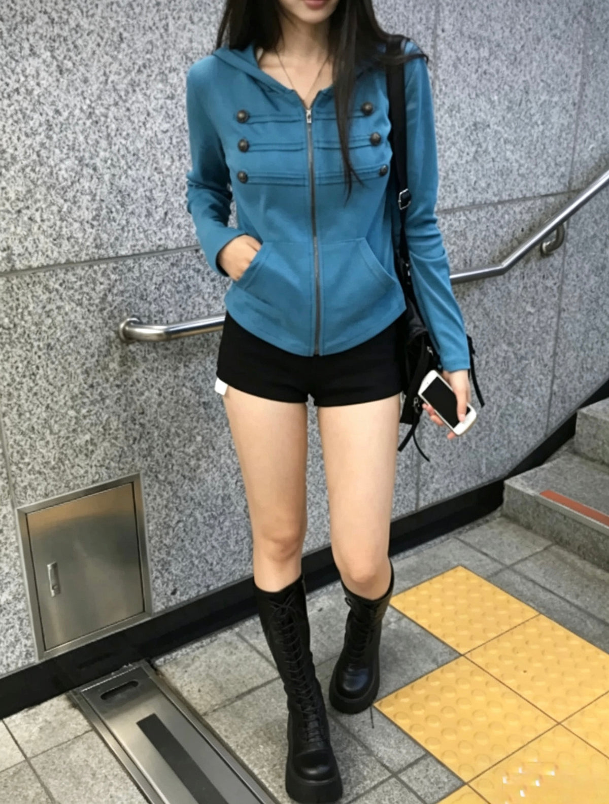 Double-Breasted Hooded Jacket