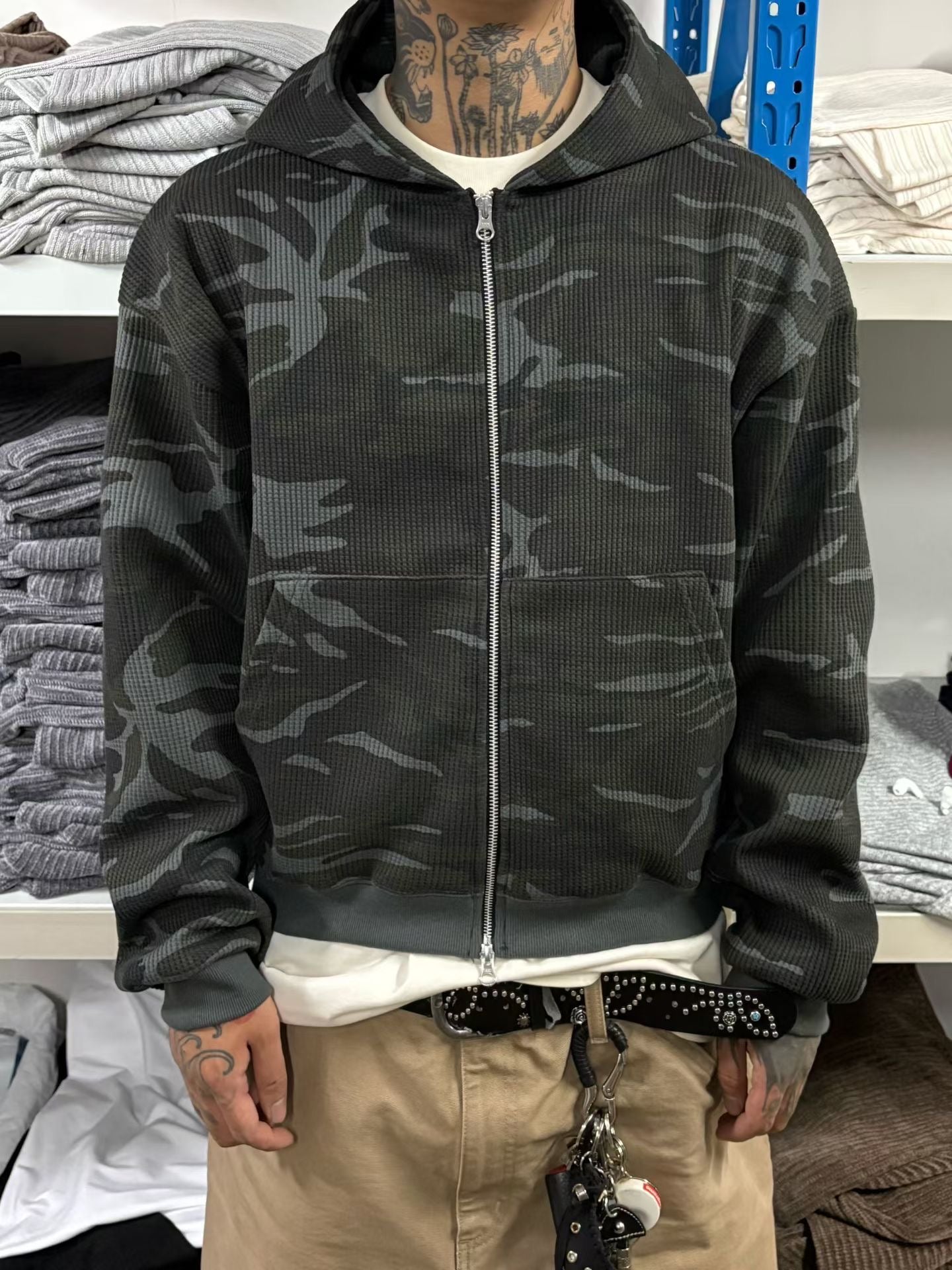 Camouflage Cropped Hooded Zip-Up