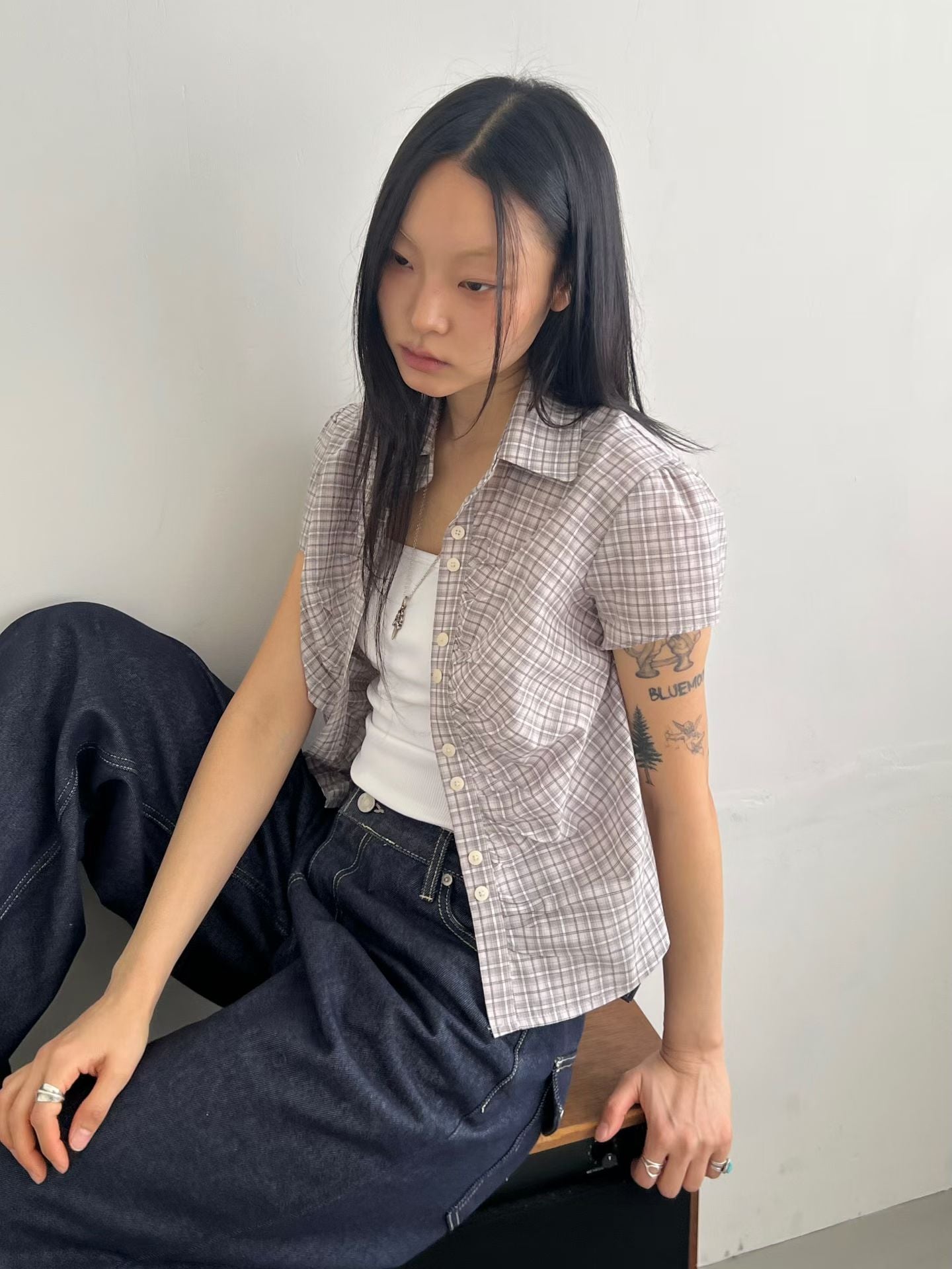 Gingham Ruched Top