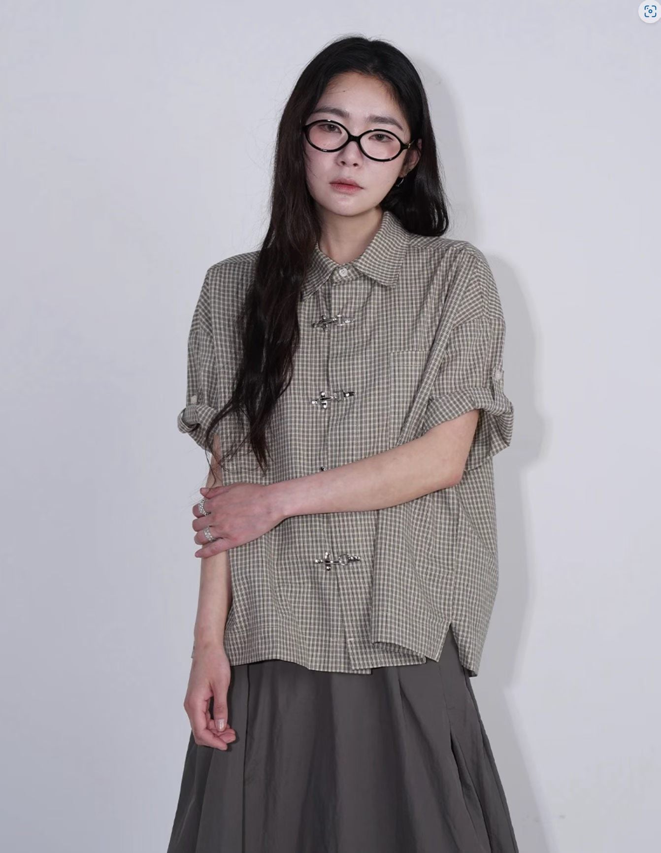 Check Metal Clasp Shirt