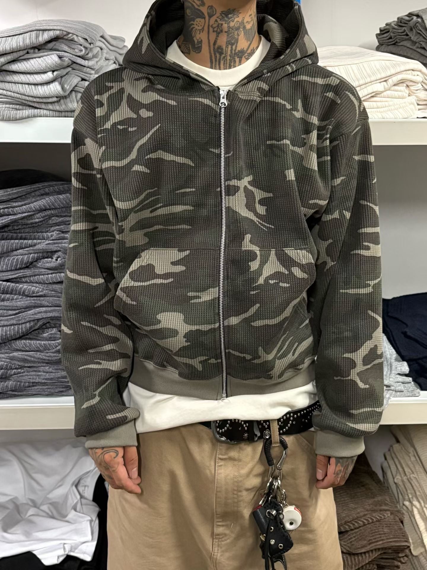 Camouflage Cropped Hooded Zip-Up