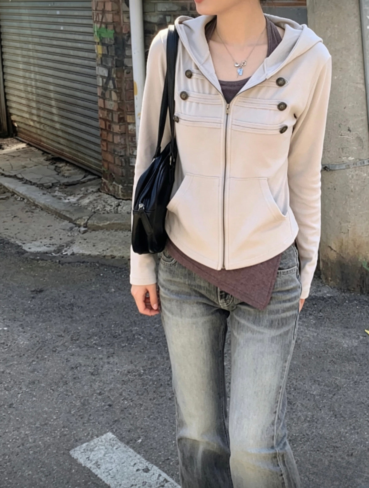 Double-Breasted Hooded Jacket