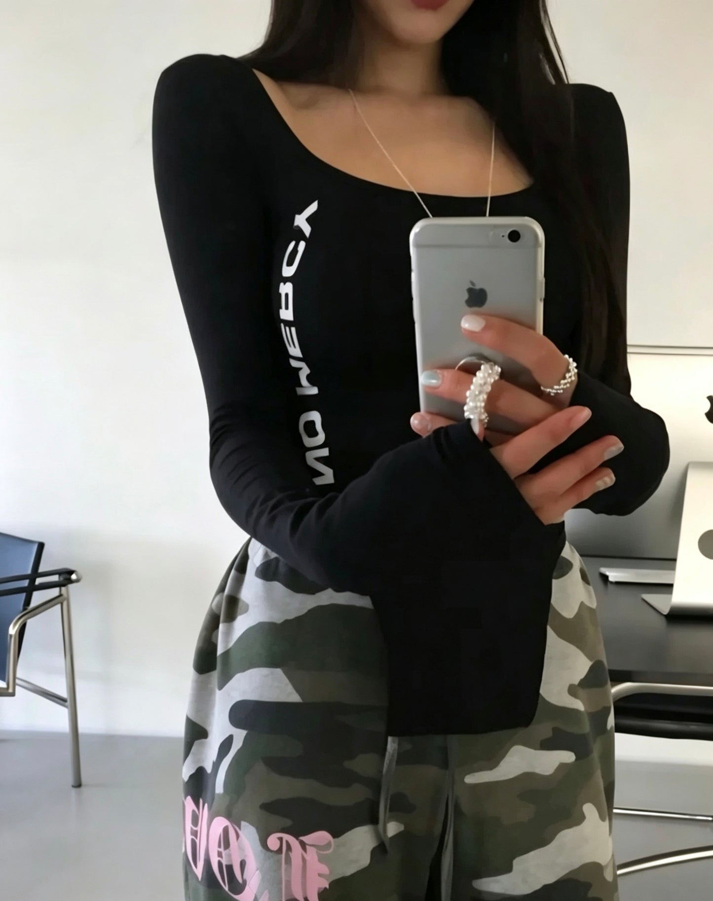Square Neck Long Sleeve Top