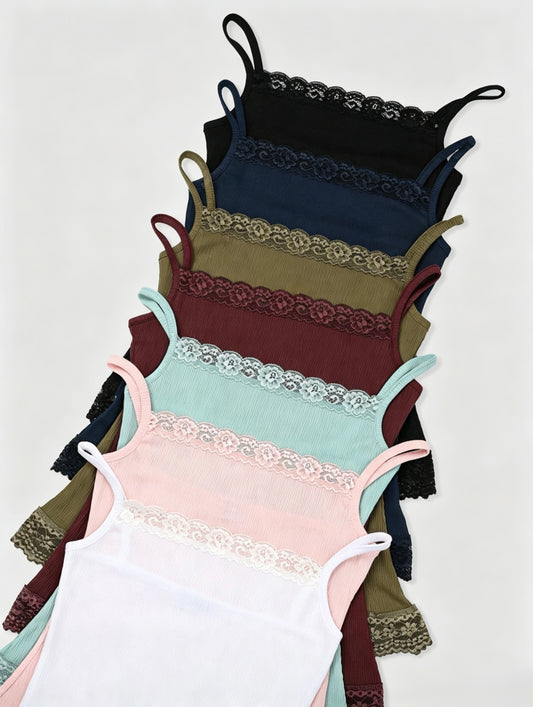 Lace-Trim Ribbed  Cami