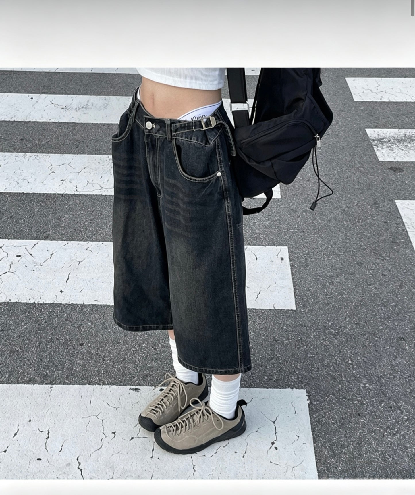 Vintage Washed Loose Button Short Jeans