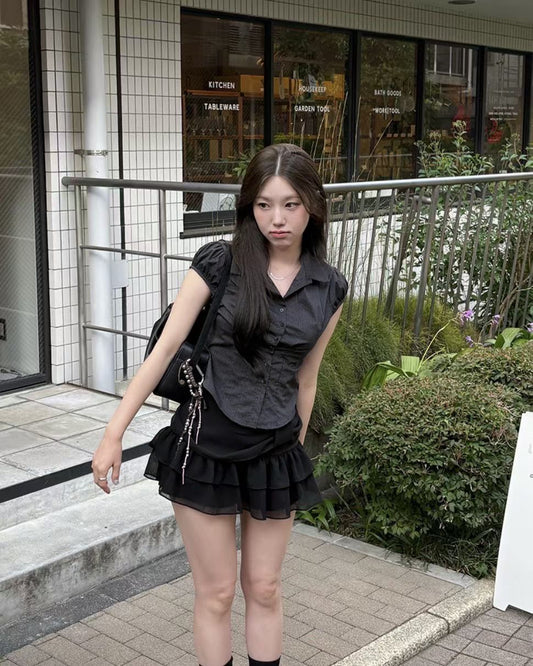 26SS Bow Waist Tiered Skirt