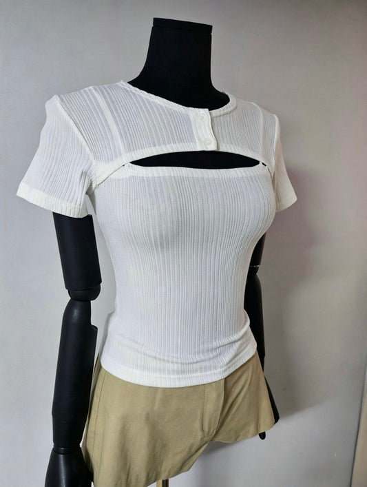 Chest Cut-out Ribbed Tee