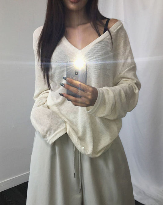 Linen Deep V-Neck Knit