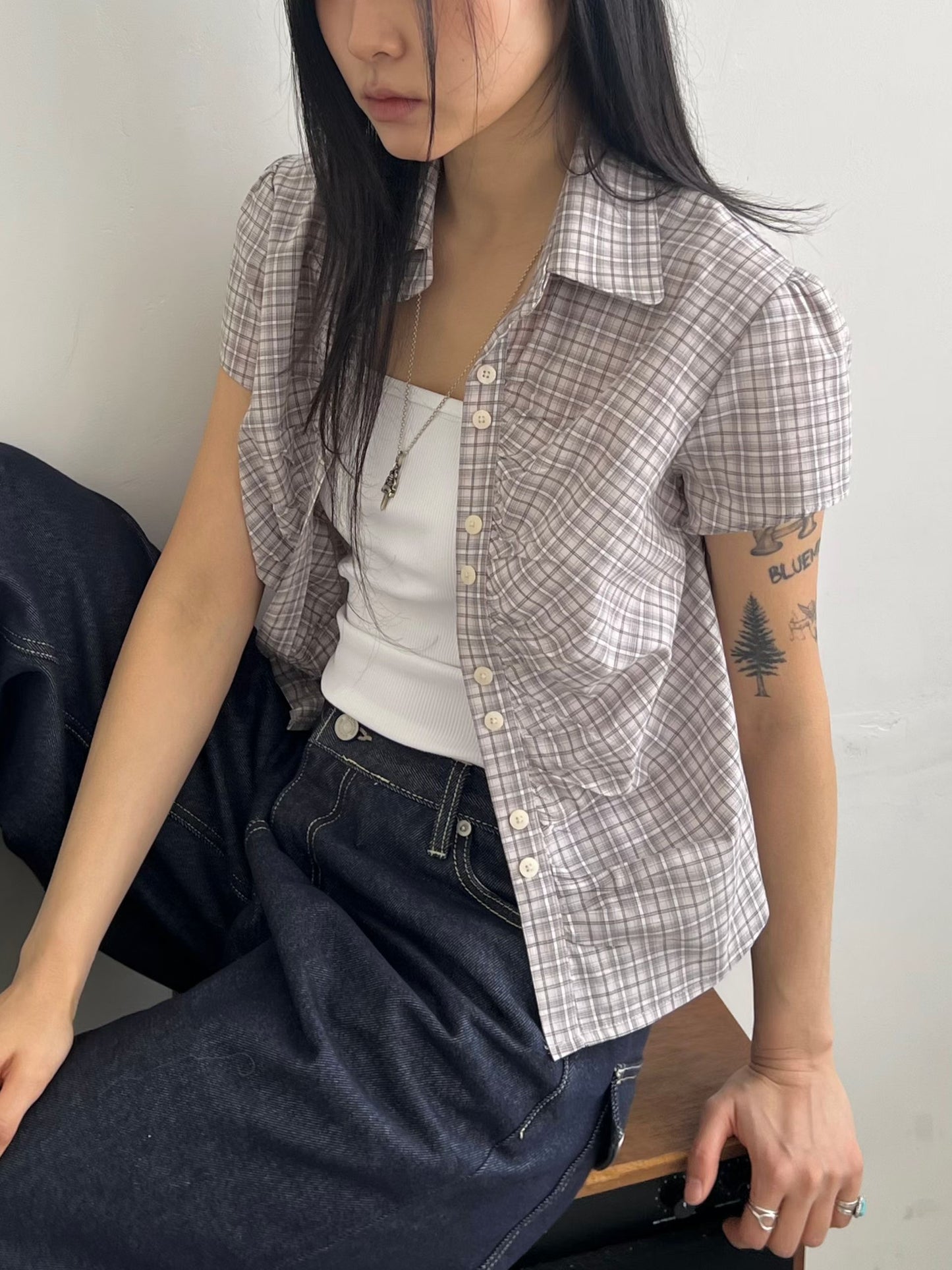 Gingham Ruched Top