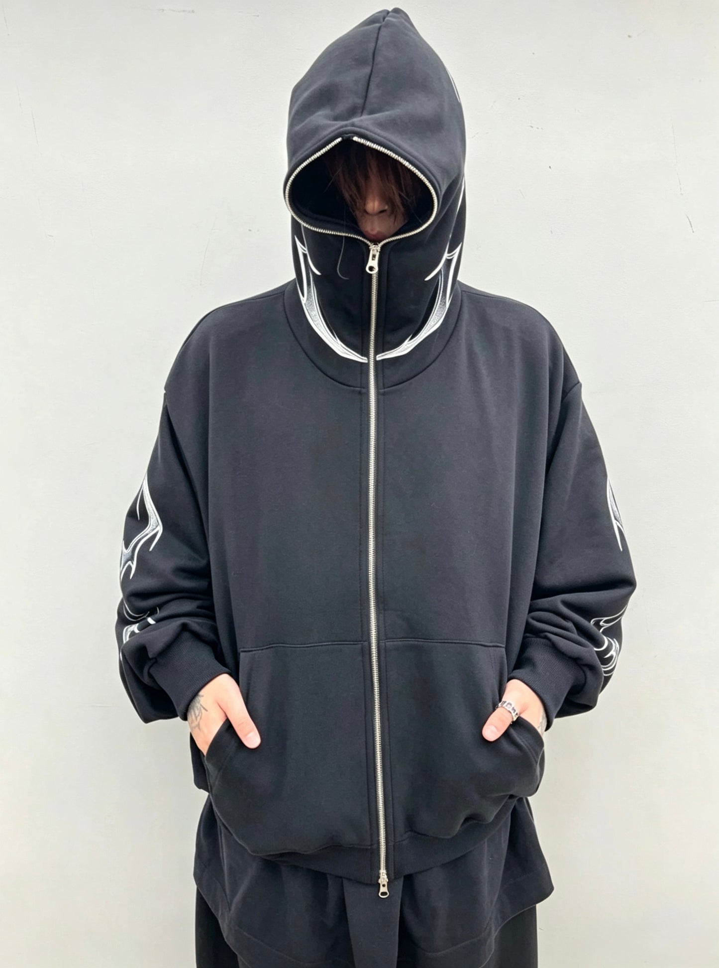 Flame Embroidered Zip Hoodie