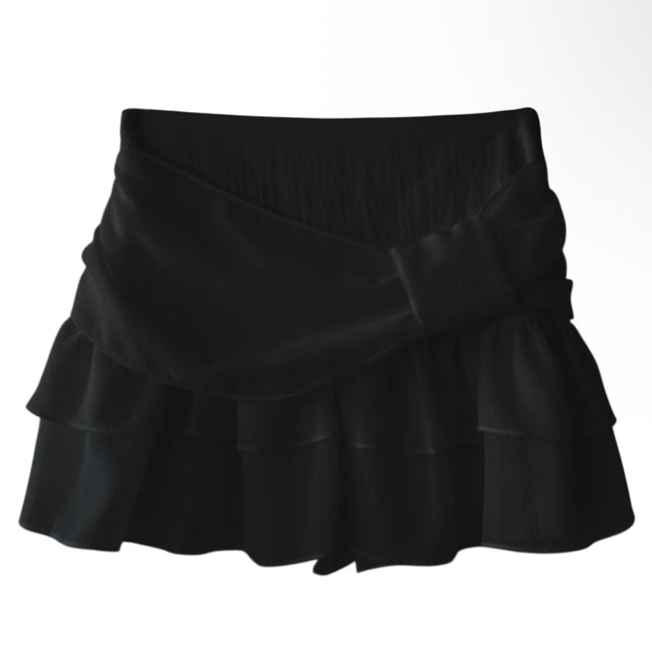 26SS Bow Waist Tiered Skirt