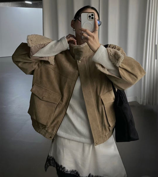 口袋麂皮羊毛外套