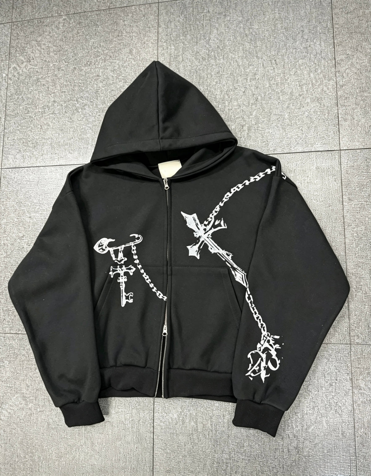 Chain Print Cropped Zip‑Up Hoodie