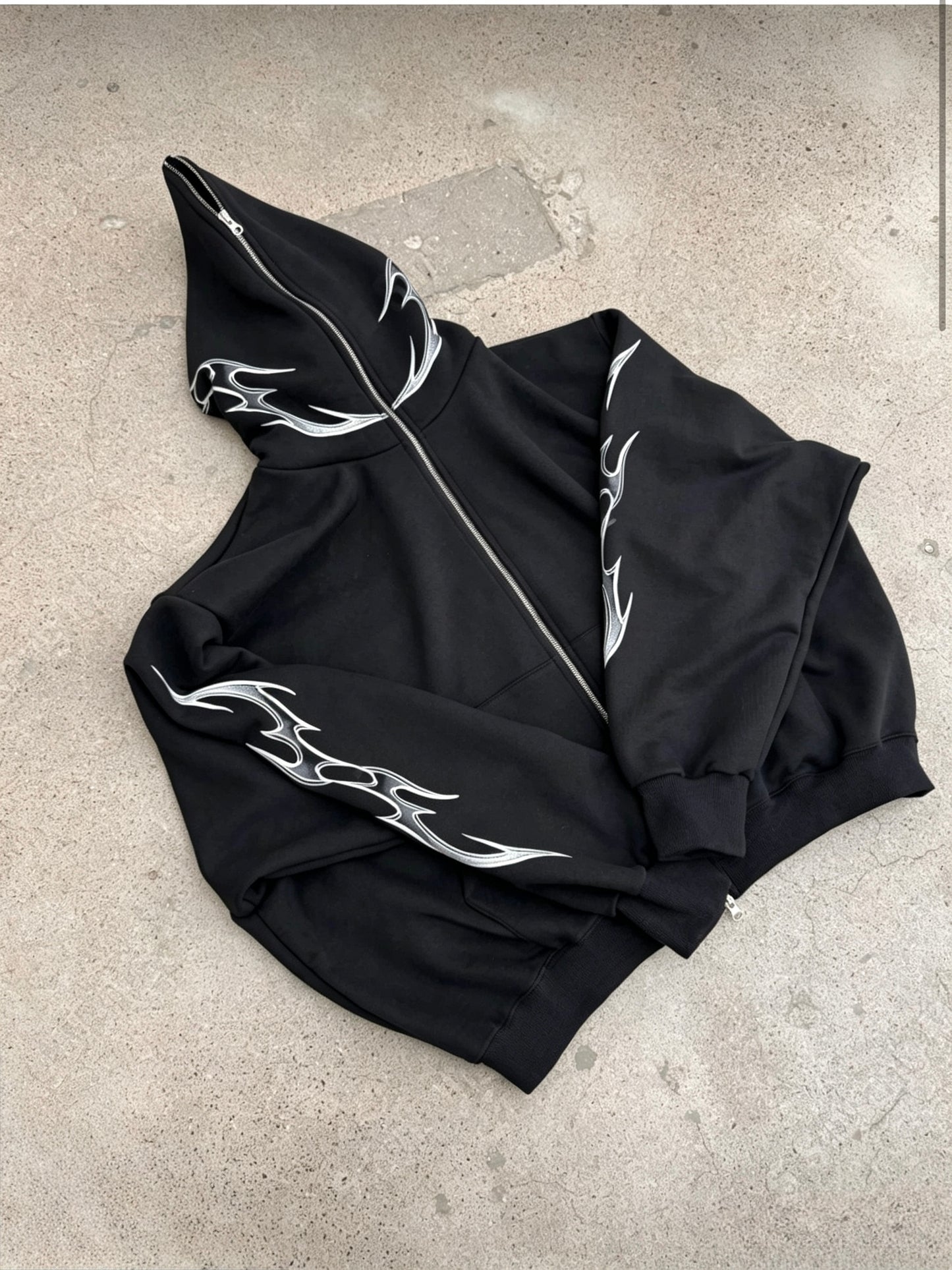 Flame Embroidered Zip Hoodie