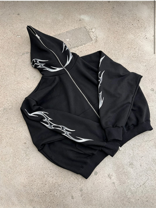 Flame Embroidered Zip Hoodie