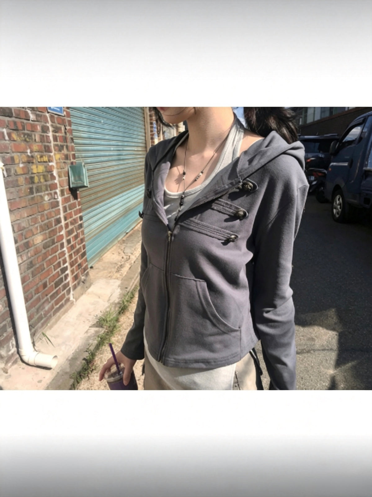 Double-Breasted Hooded Jacket