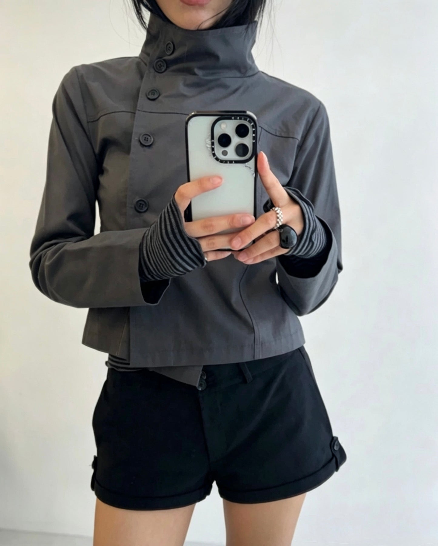 High Neck Button Jacket