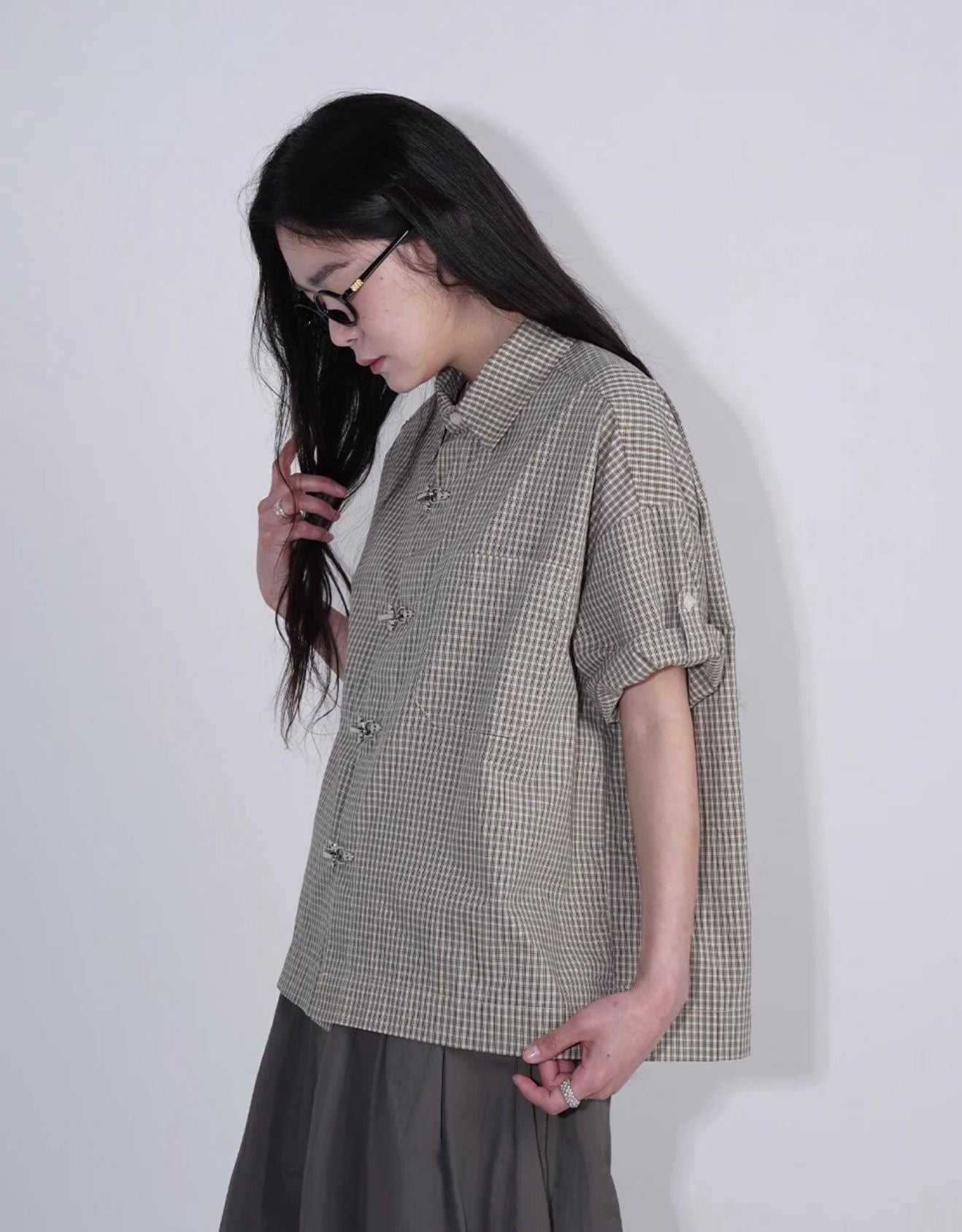 Check Metal Clasp Shirt