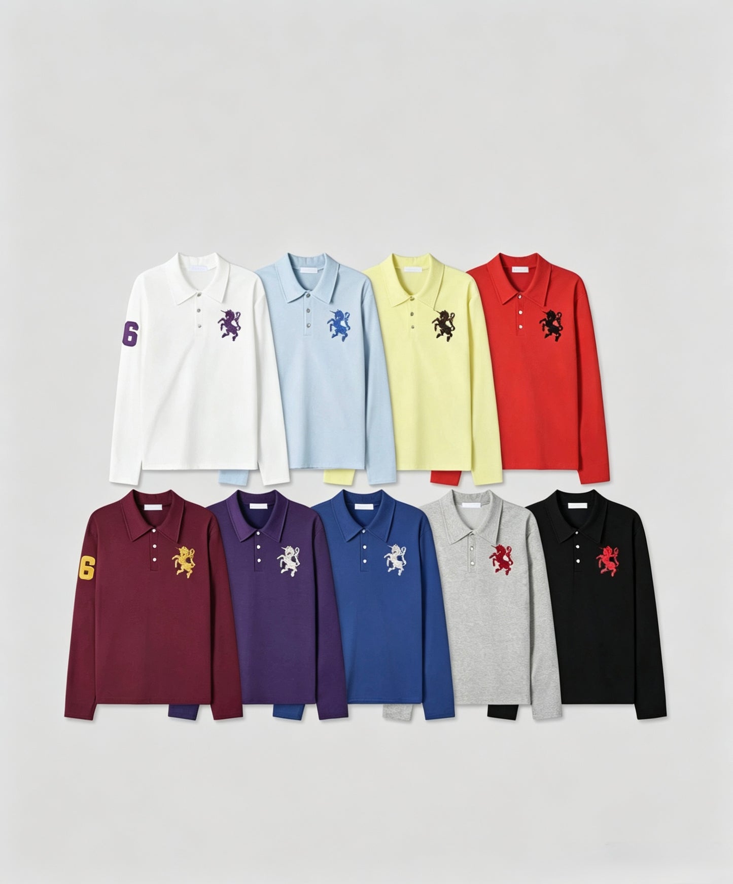 Embroidered Long Sleeve Polo Top