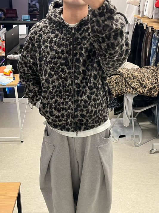 Leopard Print Fleece Zip Hoodie