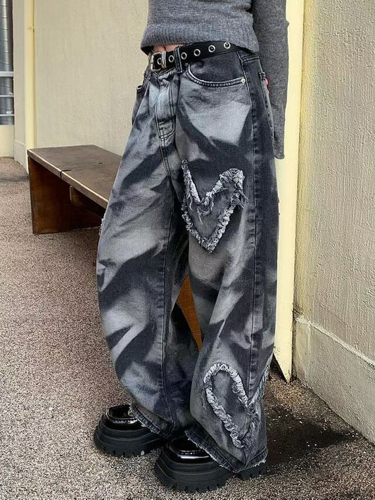 UNISEX 心形刺繡牛仔褲
