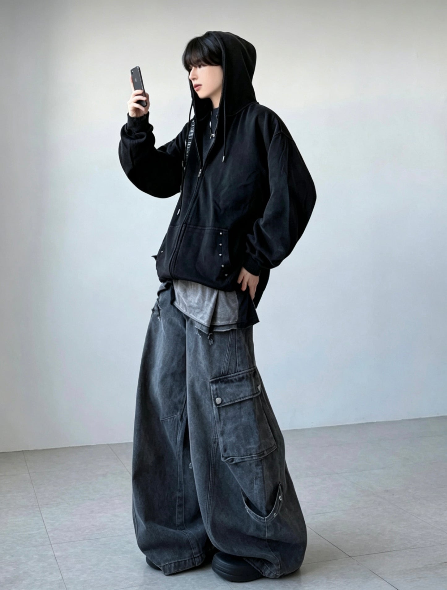 Black Washed Cargo Jeans