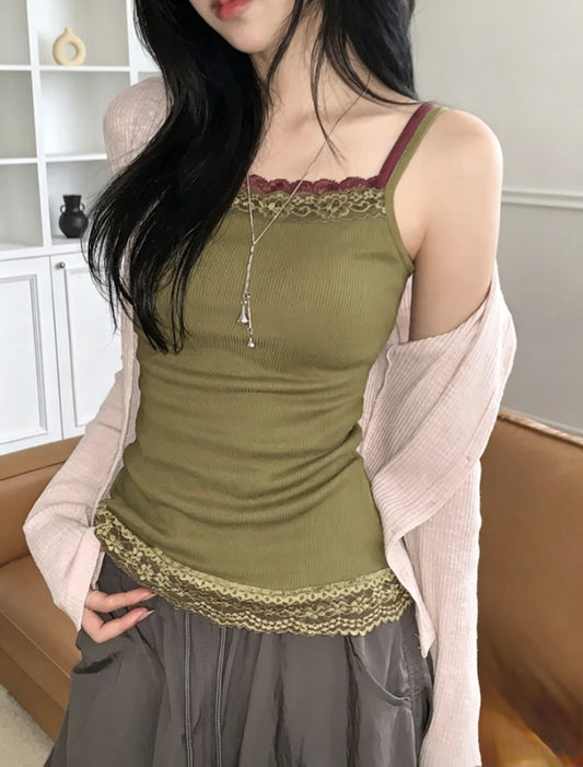Lace-Trim Ribbed  Cami