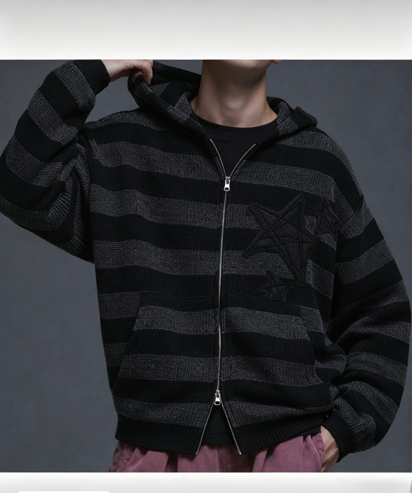 Striped Hooded Knit Jacket