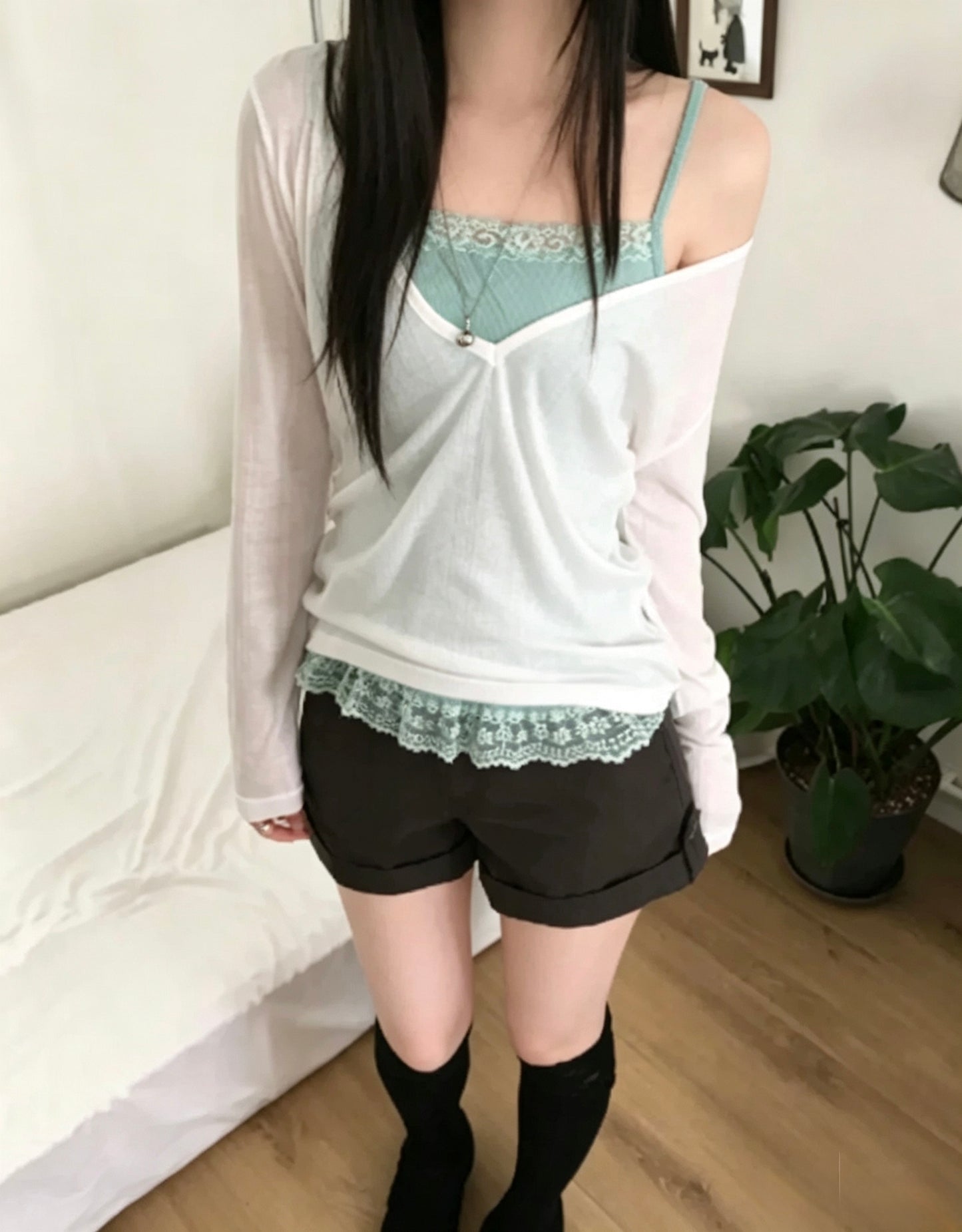 Deep V Sheer Top