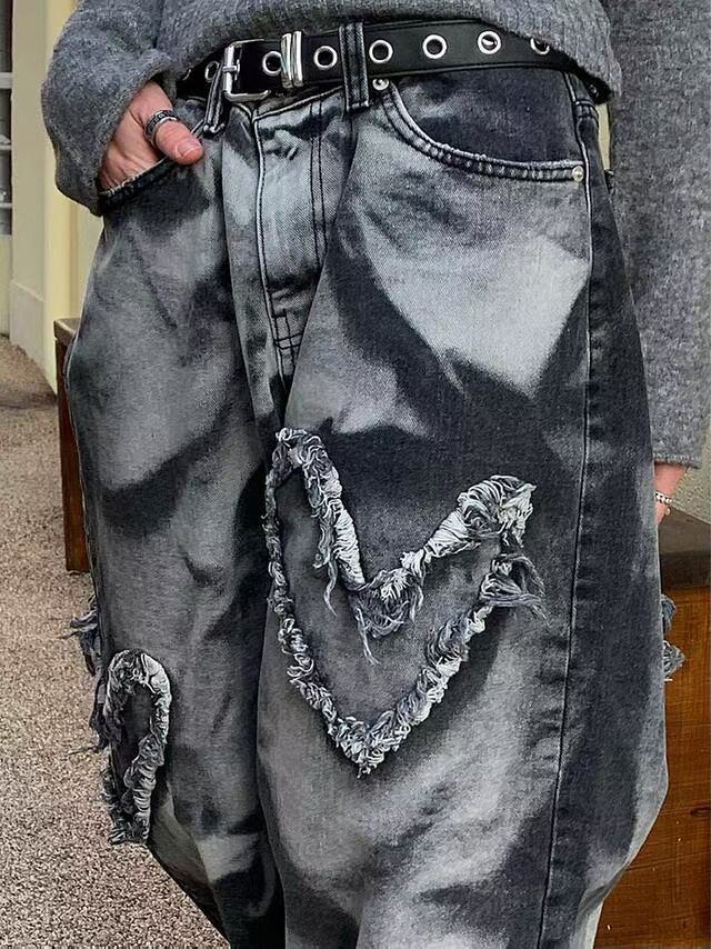 UNISEX 心形刺繡牛仔褲