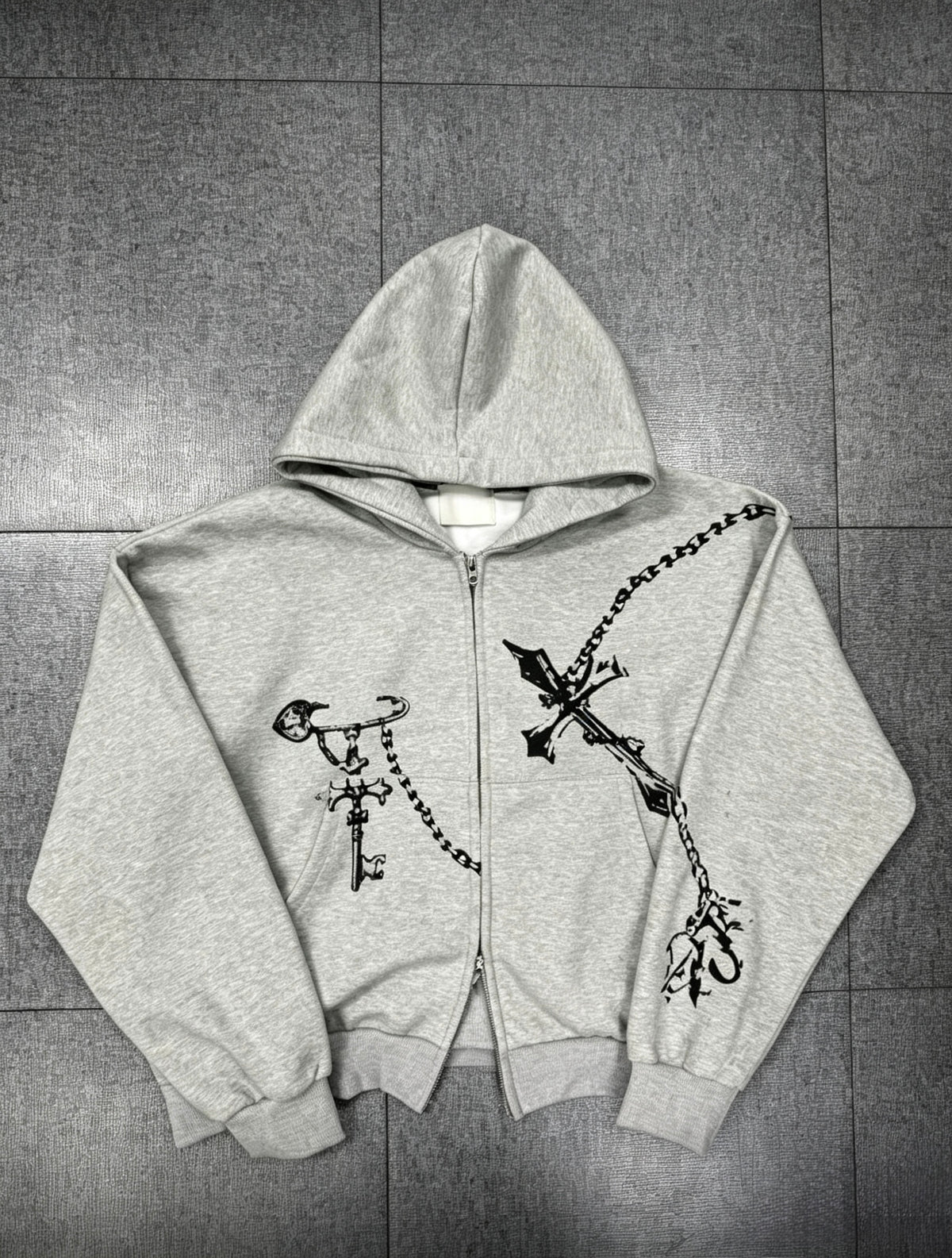 Chain Print Cropped Zip‑Up Hoodie