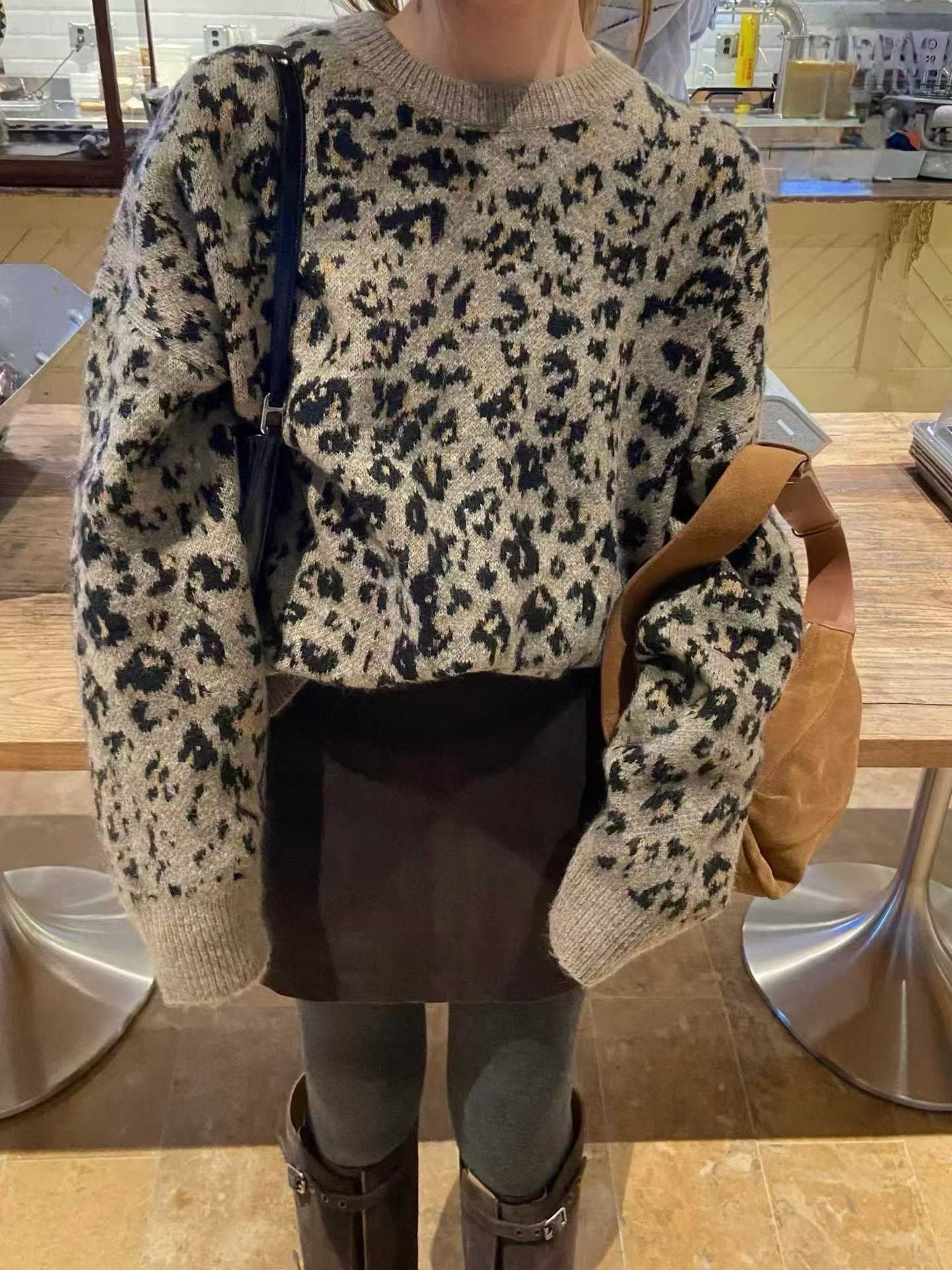 Leopard print knit sweater