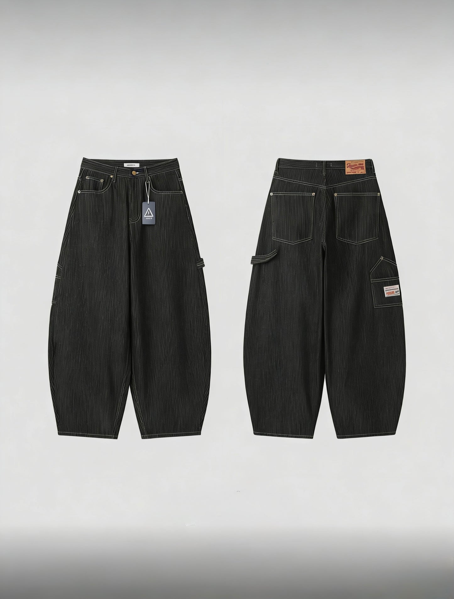 Striped curved cargo pants