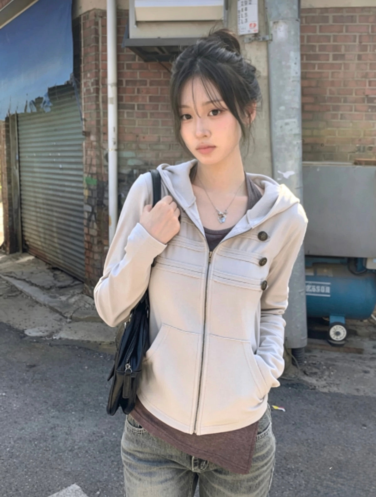 Double-Breasted Hooded Jacket