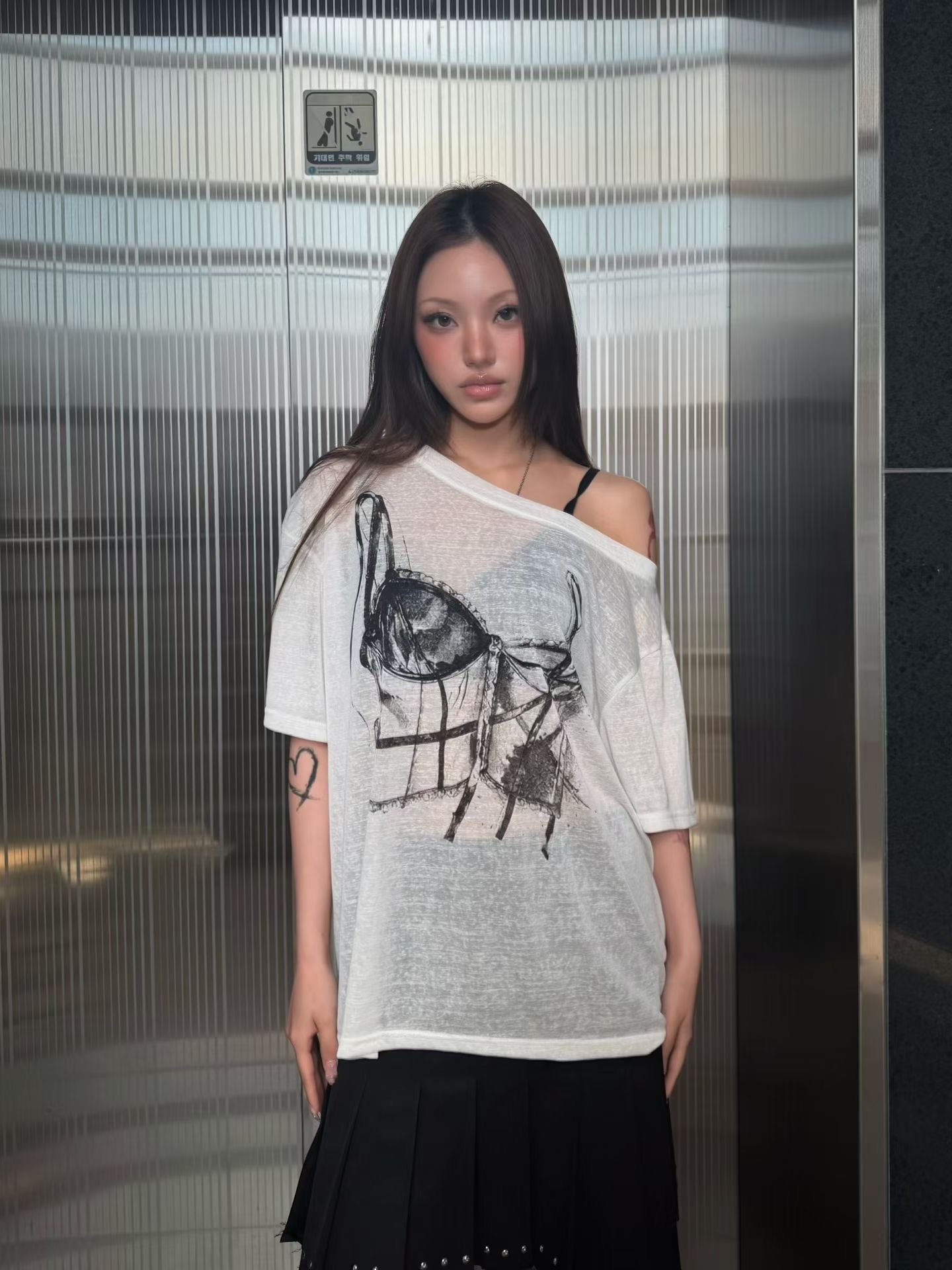 One-Shoulder Sheer Linen Top