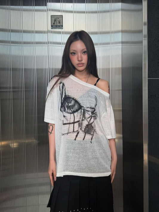 One-Shoulder Sheer Linen Top