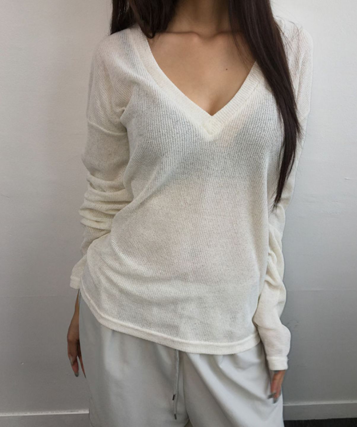 Linen Deep V-Neck Knit