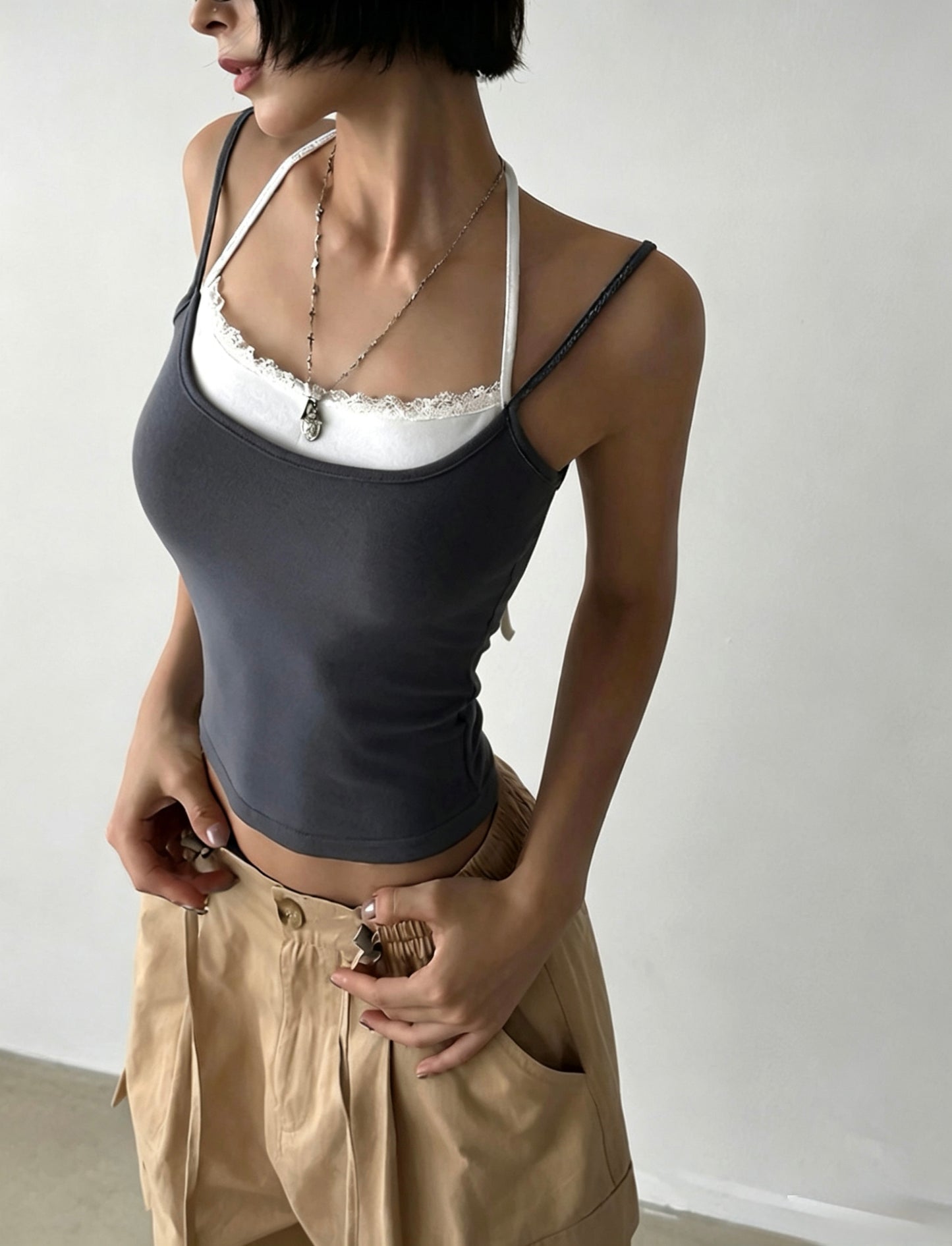 Duo-Tone Lace Rib Tank
