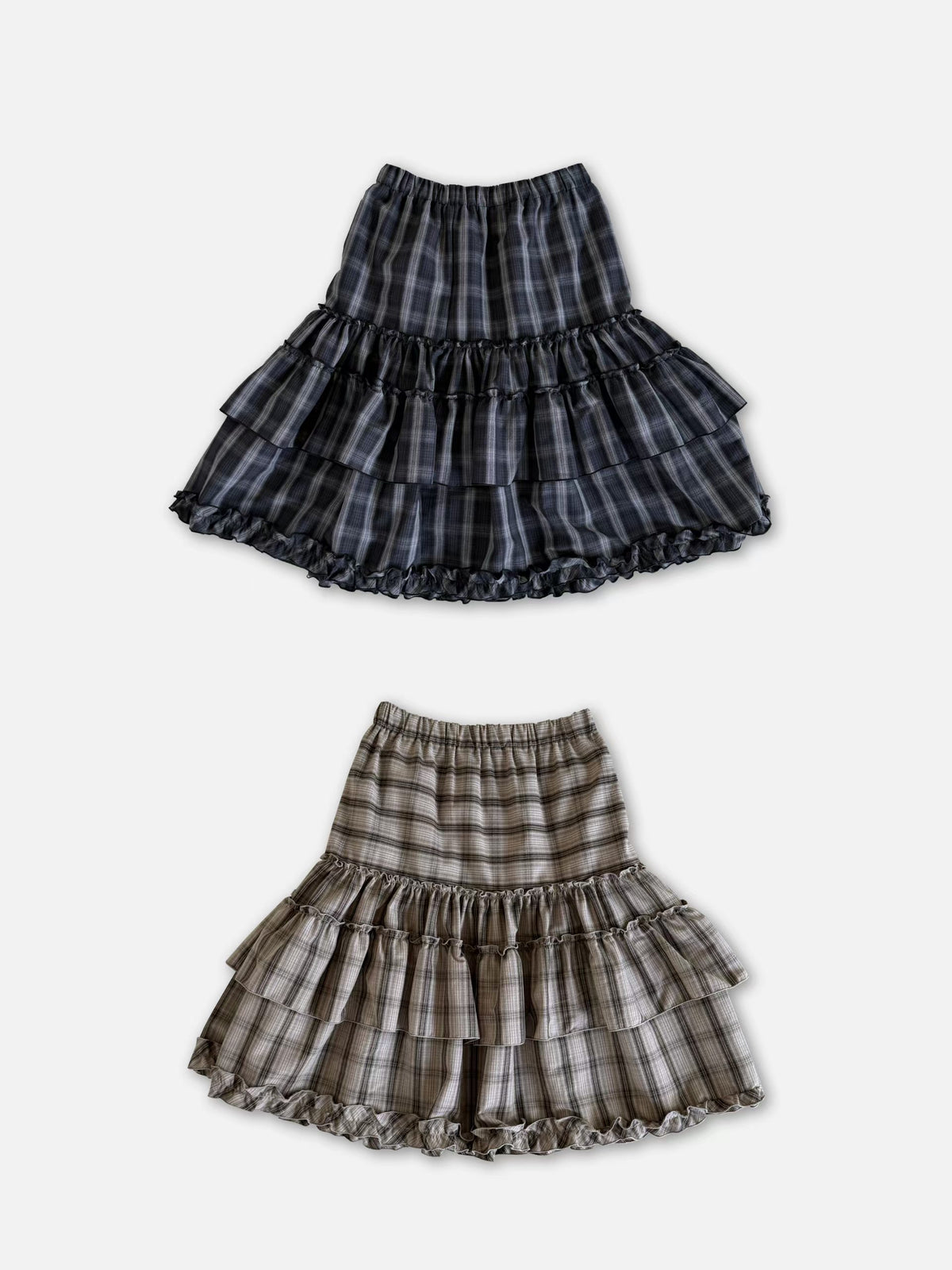 Plaid Puff Ruffle Skirt