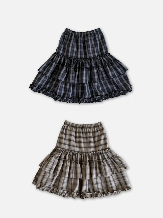 Plaid Puff Ruffle Skirt